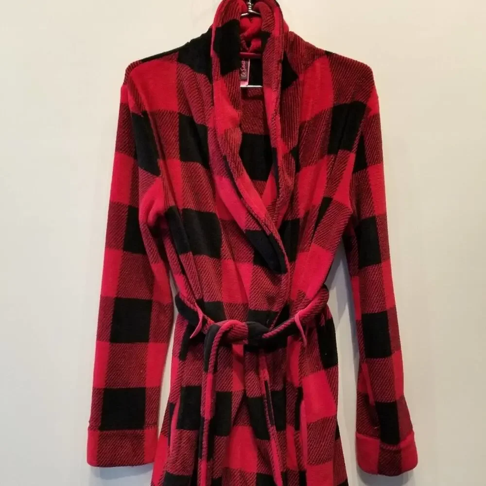 Red Plaid Check Bath Robe Soft Wrap‎ Robe for Teens Juniors  Size S or M